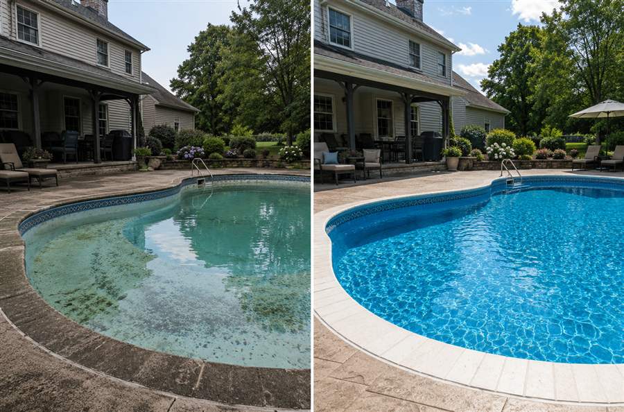 Pool restoration — before and after