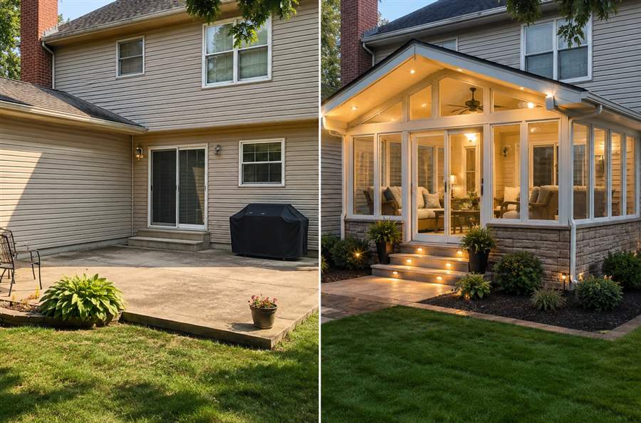 Sunroom addition — before and after